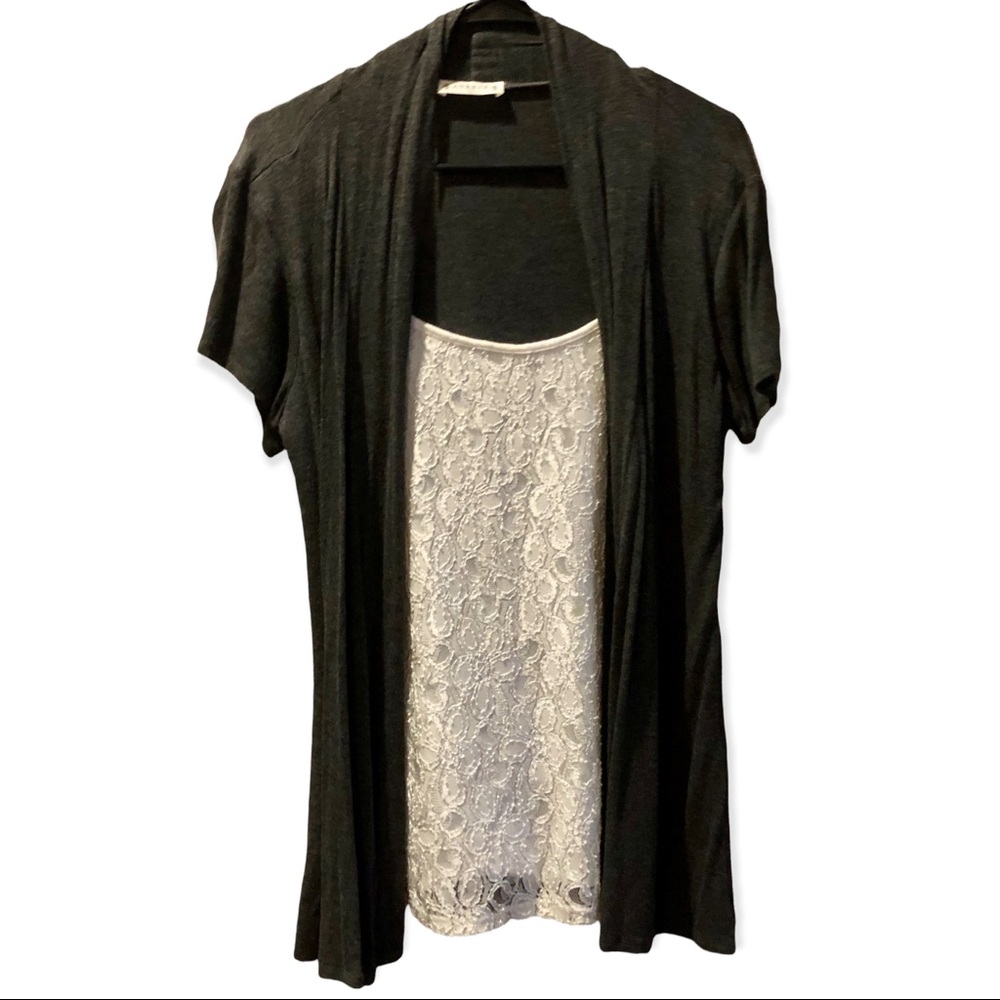 Gently Used-Draped Style Short Sleeve Cardigan with an attached Lace Cami